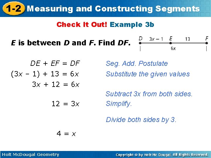 1 -2 Measuring and Constructing Segments Check It Out! Example 3 b E is 1 -2 Measuring and Constructing Segments Check It Out! Example 3 b E is