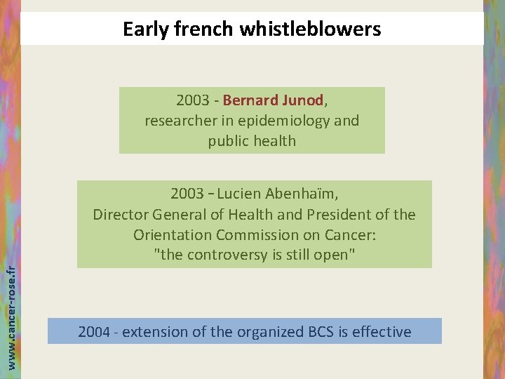 Early french whistleblowers 2003 - Bernard Junod, researcher in epidemiology and public health www.