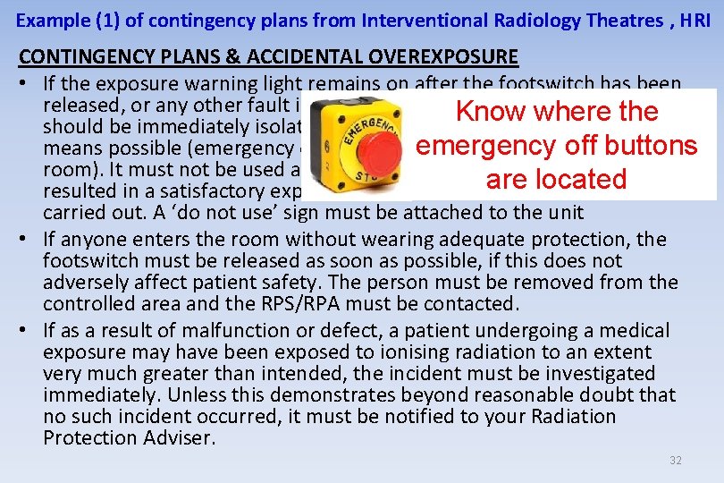 Example (1) of contingency plans from Interventional Radiology Theatres , HRI CONTINGENCY PLANS &