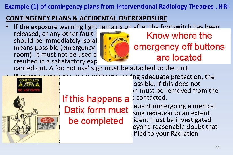 Example (1) of contingency plans from Interventional Radiology Theatres , HRI CONTINGENCY PLANS &