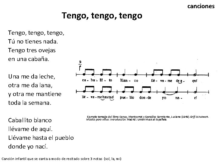 Tengo, tengo canciones Tengo, tengo, Tú no tienes nada. Tengo tres ovejas en una