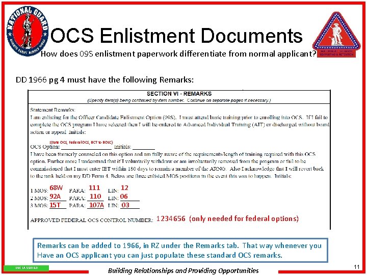 OCS Enlistment Documents How does 09 S enlistment paperwork differentiate from normal applicant? DD