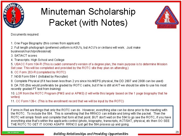 Minuteman Scholarship Packet (with Notes) Documents required: 1. One Page Biography (this comes from