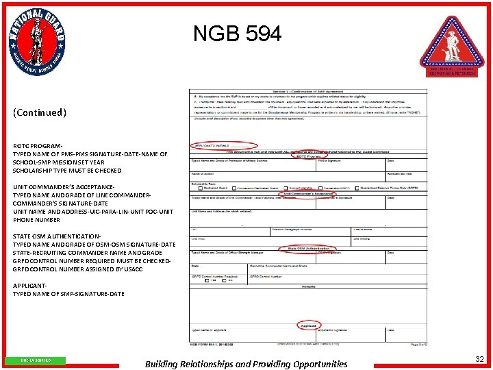 NGB 594 (Continued) ROTC PROGRAMTYPED NAME OF PMS-PMS SIGNATURE-DATE-NAME OF SCHOOL-SMP MISSION SET YEAR