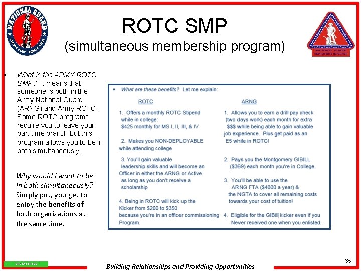 ROTC SMP (simultaneous membership program) • What is the ARMY ROTC SMP? It means