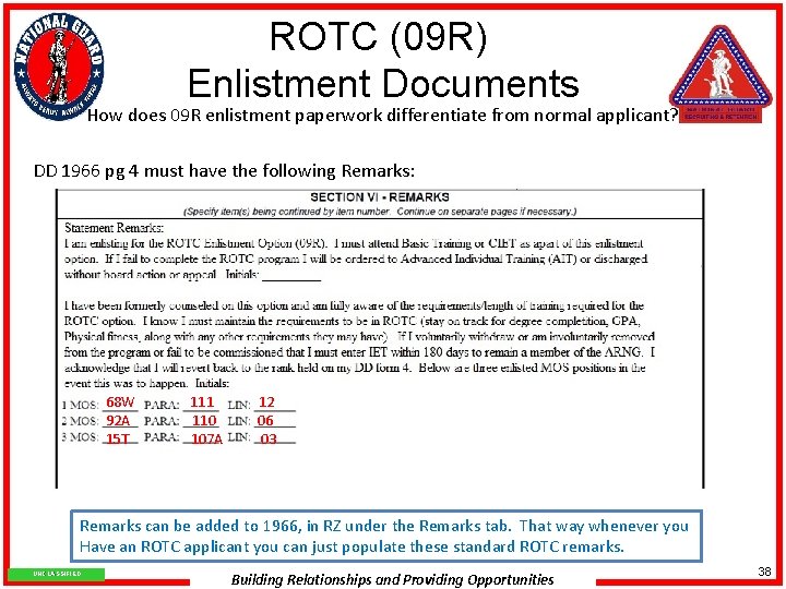 ROTC (09 R) Enlistment Documents How does 09 R enlistment paperwork differentiate from normal