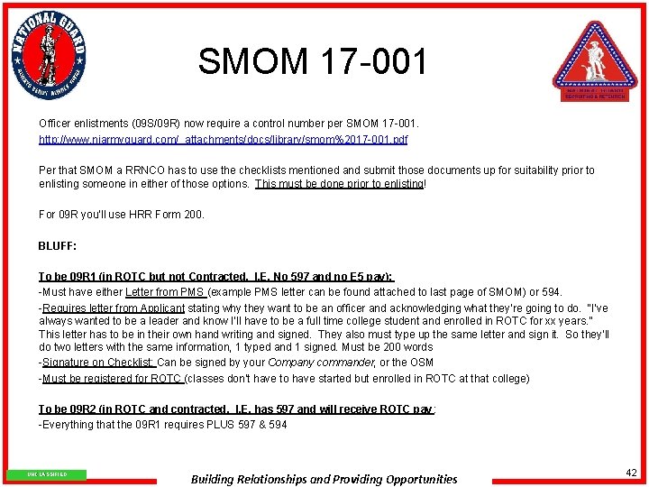 SMOM 17 -001 Officer enlistments (09 S/09 R) now require a control number per