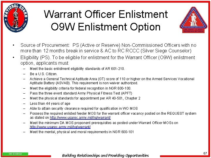 Warrant Officer Enlistment O 9 W Enlistment Option • • Source of Procurement: PS