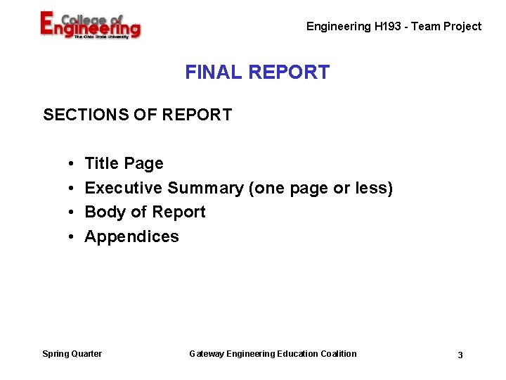 Engineering H 193 - Team Project FINAL REPORT SECTIONS OF REPORT • • Title Engineering H 193 - Team Project FINAL REPORT SECTIONS OF REPORT • • Title