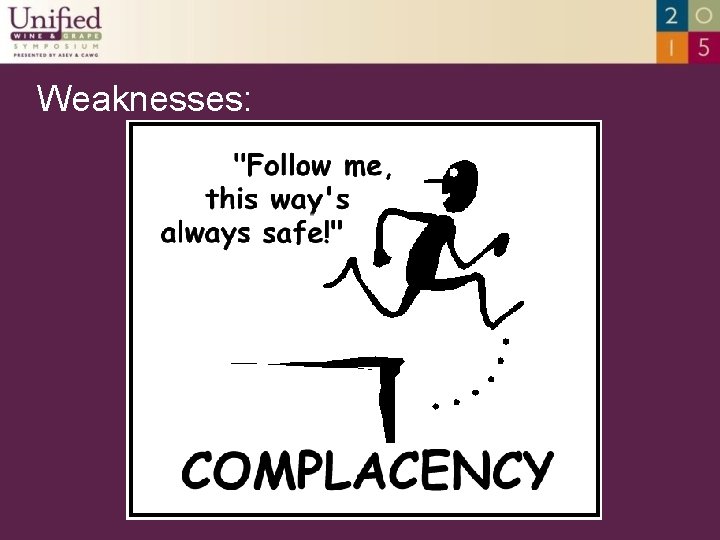 Weaknesses: Complacency 