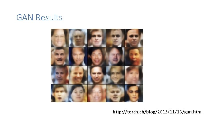 GAN Results http: //torch. ch/blog/2015/11/13/gan. html 