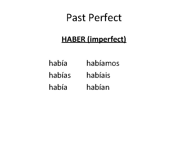 Past Perfect HABER (imperfect) habías habíamos habíais habían 