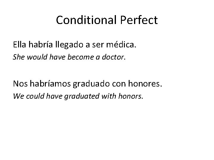 Conditional Perfect Ella habría llegado a ser médica. She would have become a doctor.