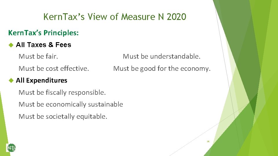 Kern. Tax’s View of Measure N 2020 Kern. Tax’s Principles: All Taxes & Fees