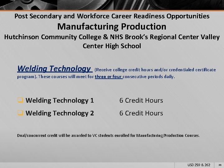 Post Secondary and Workforce Career Readiness Opportunities Manufacturing Production Hutchinson Community College & NHS