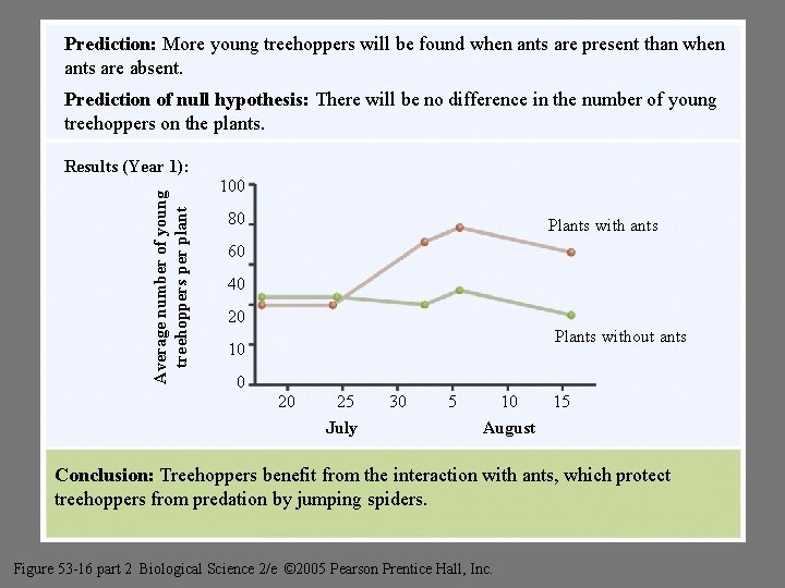 Prediction: More young treehoppers will be found when ants are present than when ants