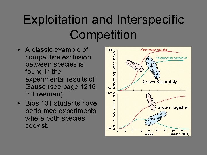 Exploitation and Interspecific Competition • A classic example of competitive exclusion between species is