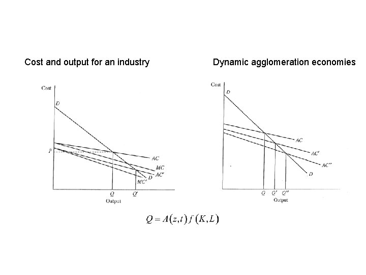 Cost and output for an industry Dynamic agglomeration economies 