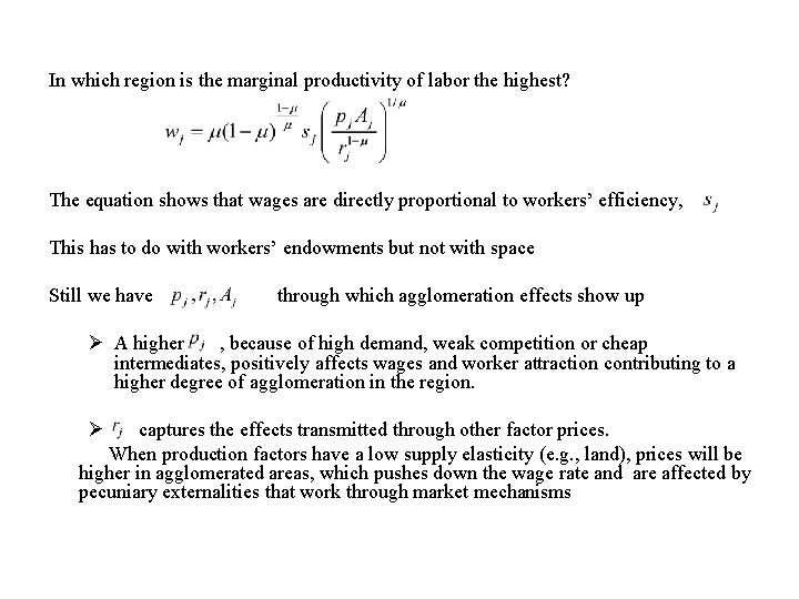 In which region is the marginal productivity of labor the highest? The equation shows