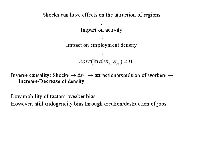 Shocks can have effects on the attraction of regions Impact on activity Impact on
