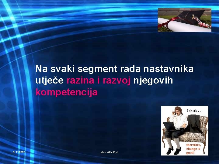  Na svaki segment rada nastavnika utječe razina i razvoj njegovih kompetencija 3/11/2021 alen