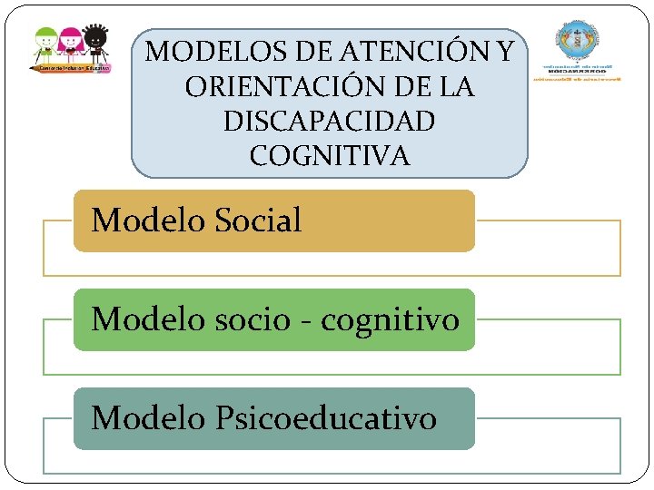 MODELOS DE ATENCIÓN Y ORIENTACIÓN DE LA DISCAPACIDAD COGNITIVA Modelo Social Modelo socio -