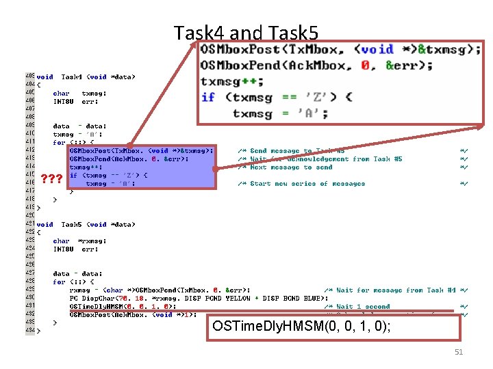 Task 4 and Task 5 ? ? ? OSTime. Dly. HMSM(0, 0, 1, 0);