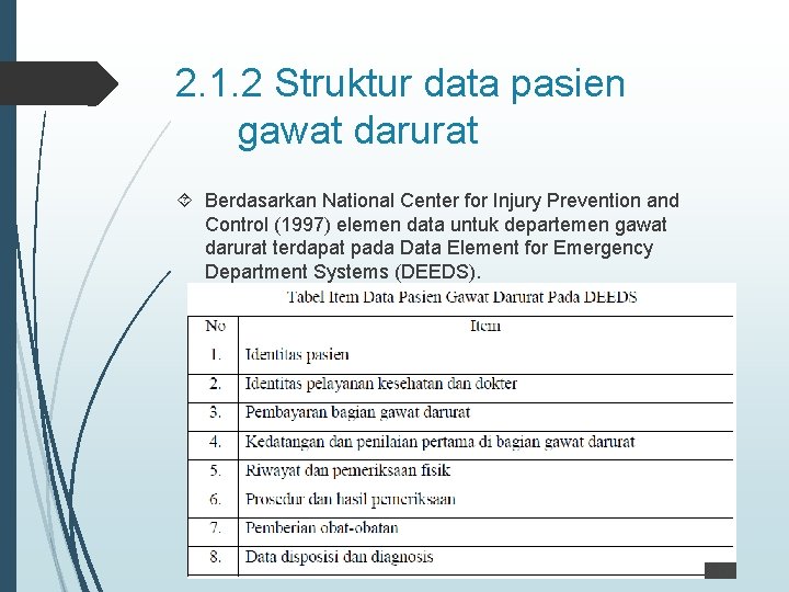 2. 1. 2 Struktur data pasien gawat darurat Berdasarkan National Center for Injury Prevention