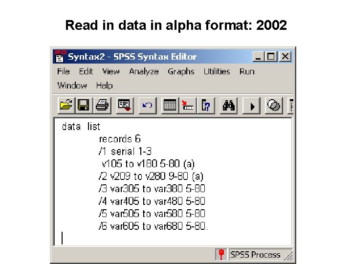 Read in data in alpha format: 2002 