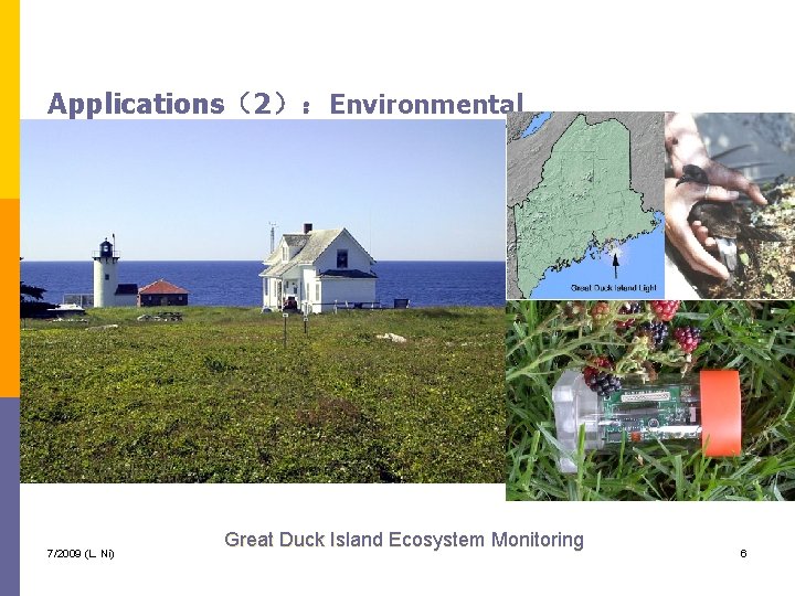 Applications（2）：Environmental 7/2009 (L. Ni) Great Duck Island Ecosystem Monitoring 6 