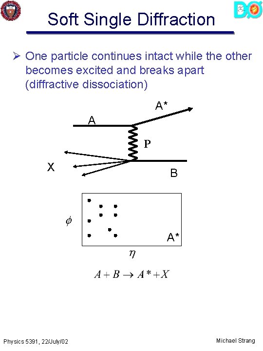 Soft Single Diffraction Ø One particle continues intact while the other becomes excited and