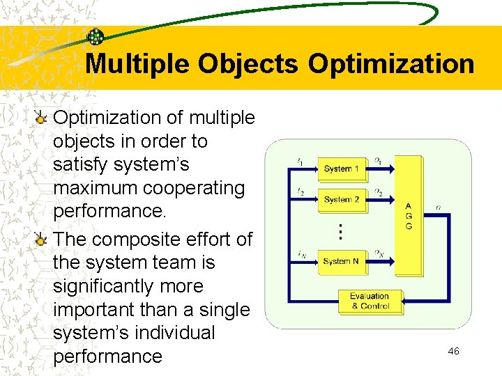 Multiple Objects Optimization of multiple objects in order to satisfy system’s maximum cooperating performance.