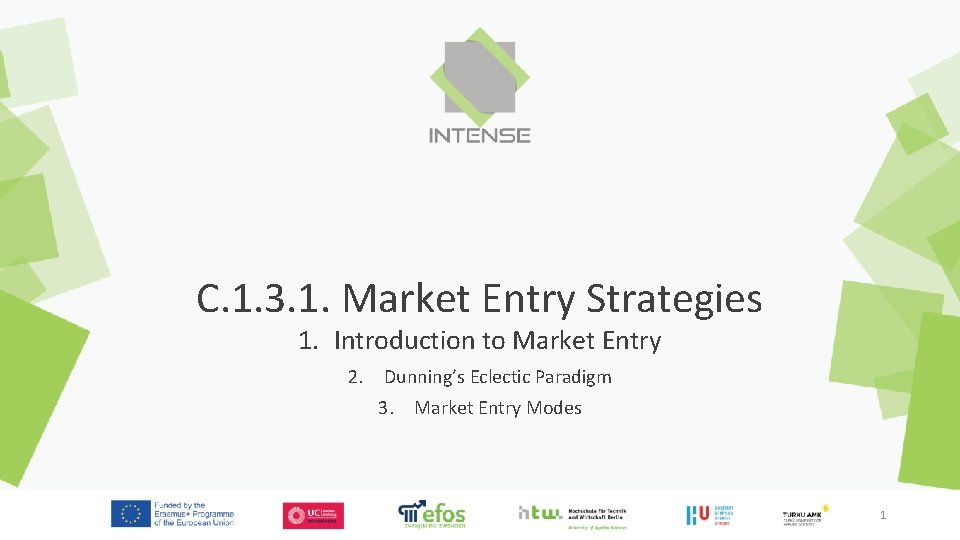 C. 1. 3. 1. Market Entry Strategies 1. Introduction to Market Entry 2. Dunning’s