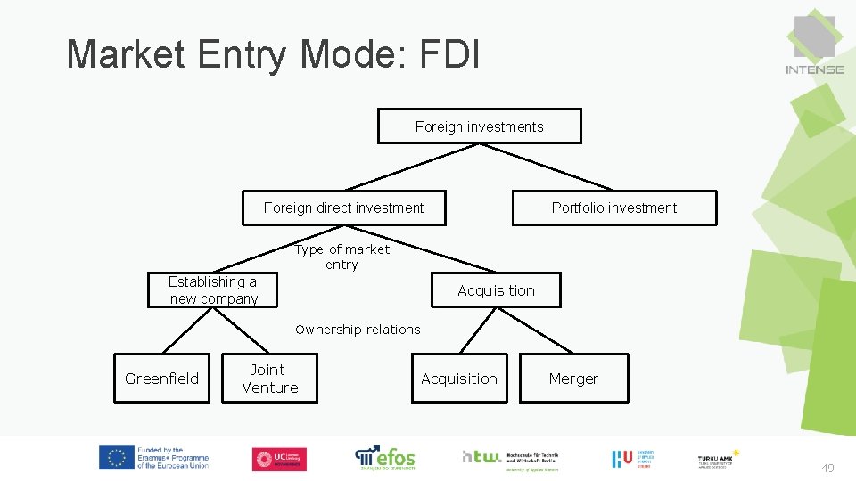Market Entry Mode: FDI Foreign investments Foreign direct investment Portfolio investment Type of market