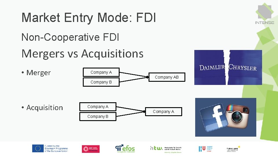 Market Entry Mode: FDI Non-Cooperative FDI Mergers vs Acquisitions • Merger Company AB Company