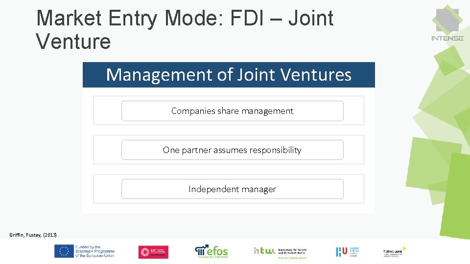 Market Entry Mode: FDI – Joint Venture Management of Joint Ventures Companies share management