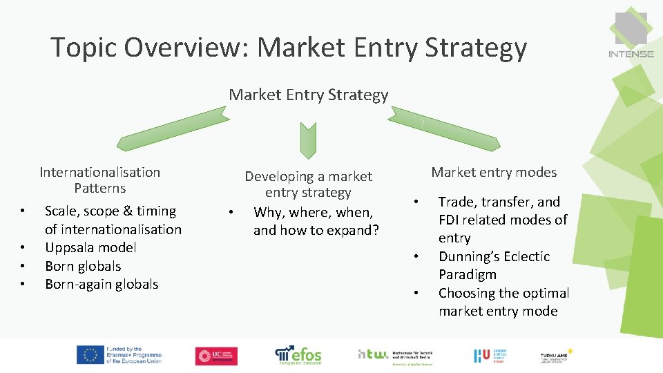 Topic Overview: Market Entry Strategy Internationalisation Patterns • • Scale, scope & timing of