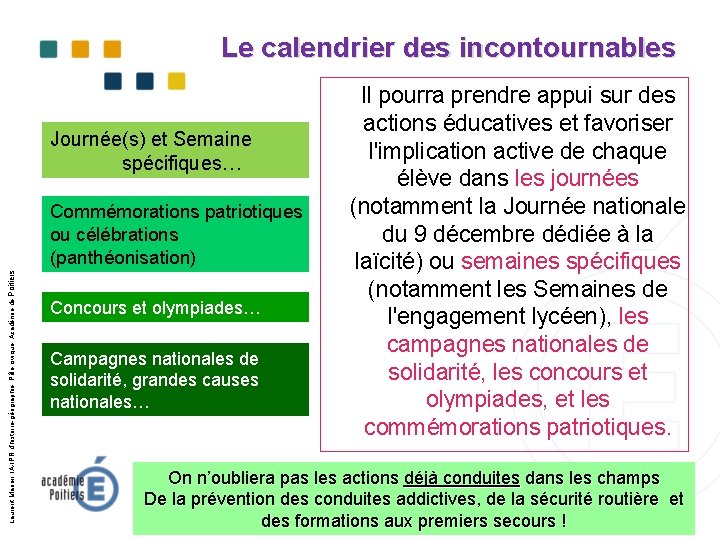 Le calendrier des incontournables Journée(s) et Semaine spécifiques… Laurent Marien, IA-IPR d’histoire-géographie, Pôle civique,