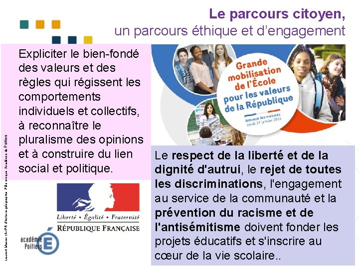 Laurent Marien, IA-IPR d’histoire-géographie, Pôle civique, Académie de Poitiers Le parcours citoyen, un parcours Laurent Marien, IA-IPR d’histoire-géographie, Pôle civique, Académie de Poitiers Le parcours citoyen, un parcours