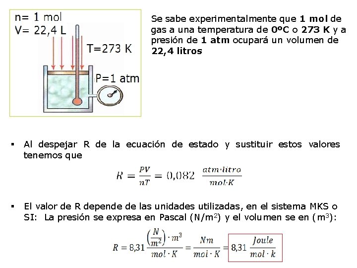 Se sabe experimentalmente que 1 mol de gas a una temperatura de 0ºC o Se sabe experimentalmente que 1 mol de gas a una temperatura de 0ºC o
