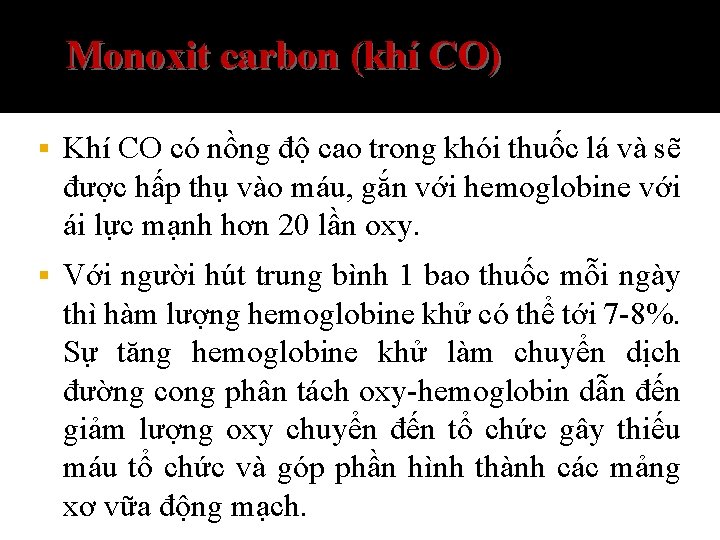 Monoxit carbon (khí CO) § Khí CO có nồng độ cao trong khói thuốc