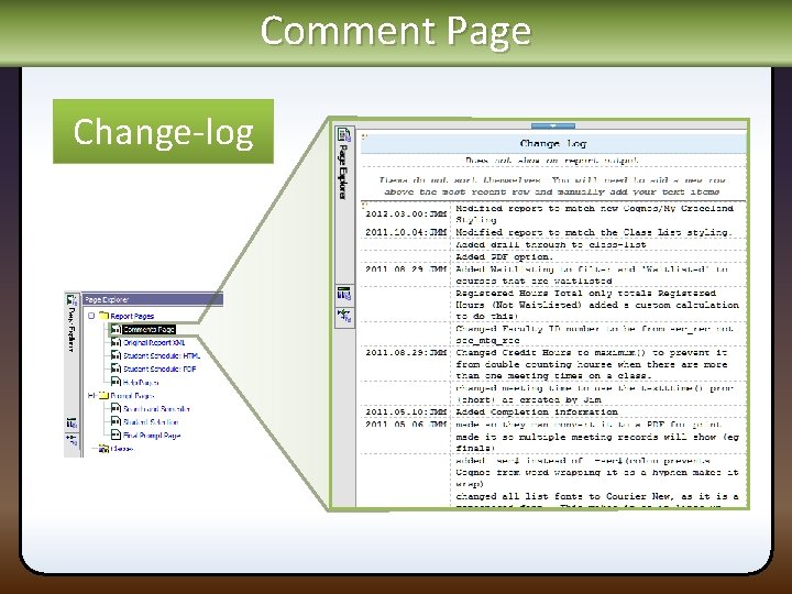 Comment Page Change-log 