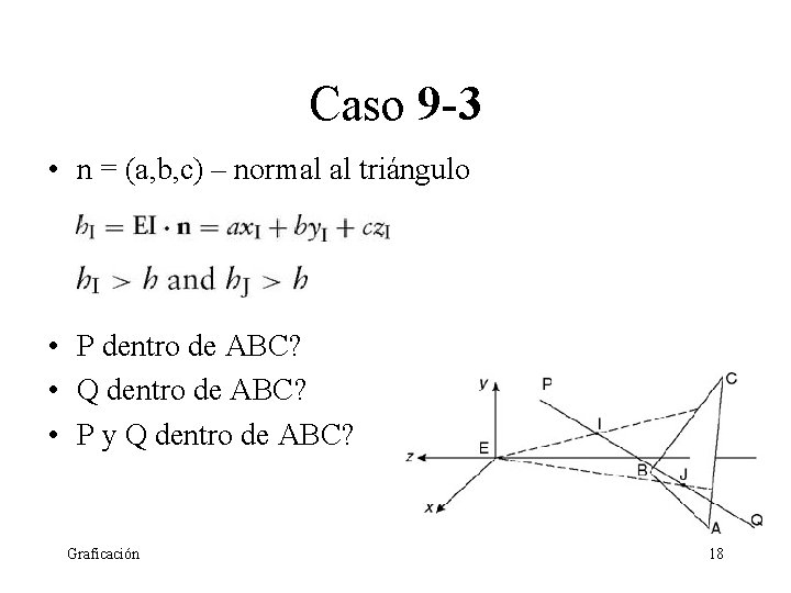 Caso 9 -3 • n = (a, b, c) – normal al triángulo •