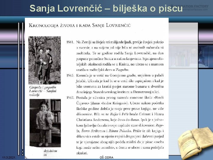 Sanja Lovrenčić – bilješka o piscu 11. 3. 2021. OŠ ODRA 