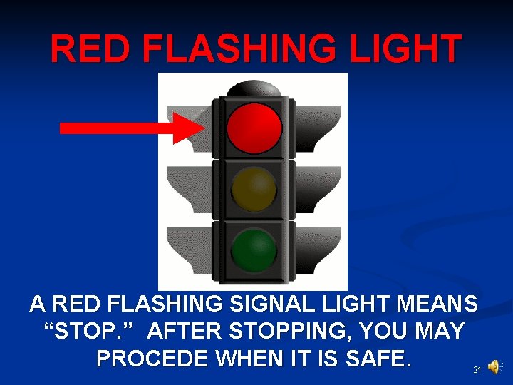 RED FLASHING LIGHT A RED FLASHING SIGNAL LIGHT MEANS “STOP. ” AFTER STOPPING, YOU