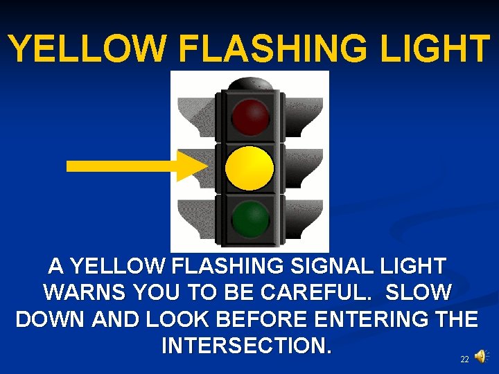 YELLOW FLASHING LIGHT A YELLOW FLASHING SIGNAL LIGHT WARNS YOU TO BE CAREFUL. SLOW