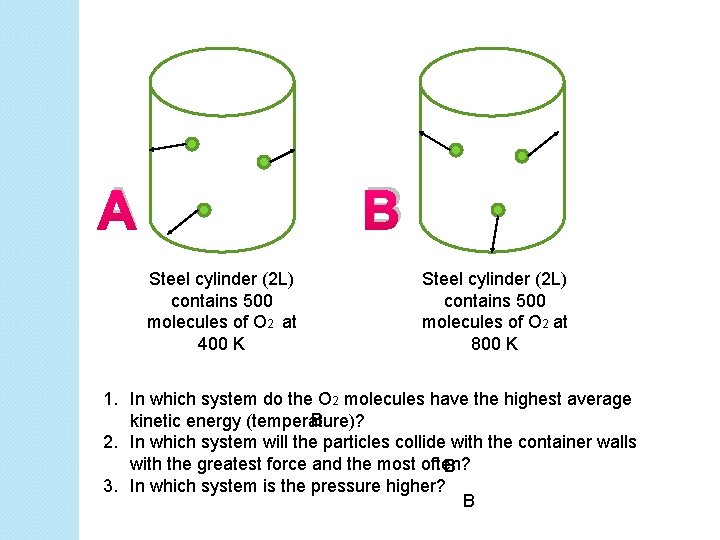 A B Steel cylinder (2 L) contains 500 molecules of O 2 at 400