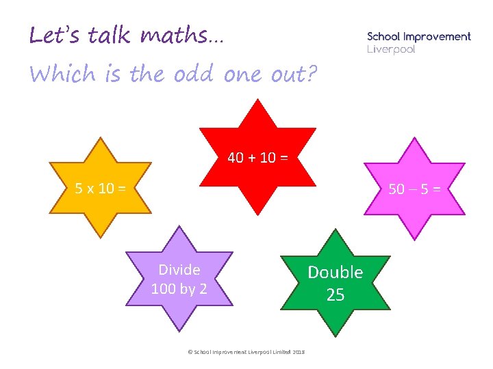 Let’s talk maths… Which is the odd one out? 40 + 10 = 5