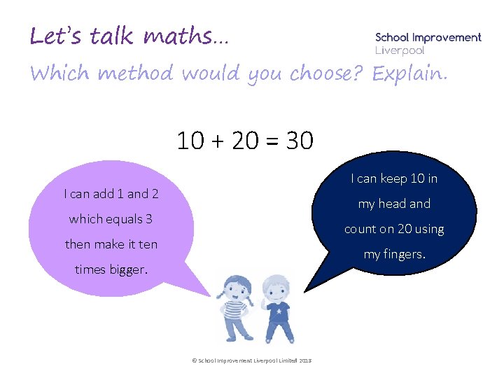 Let’s talk maths… Which method would you choose? Explain. 10 + 20 = 30
