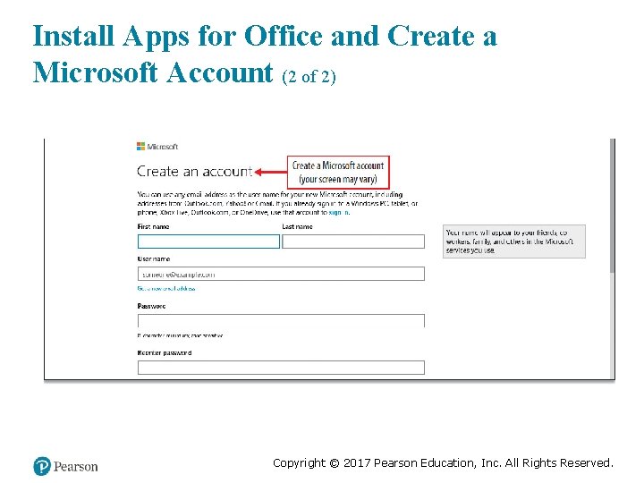Install Apps for Office and Create a Microsoft Account (2 of 2) Copyright ©